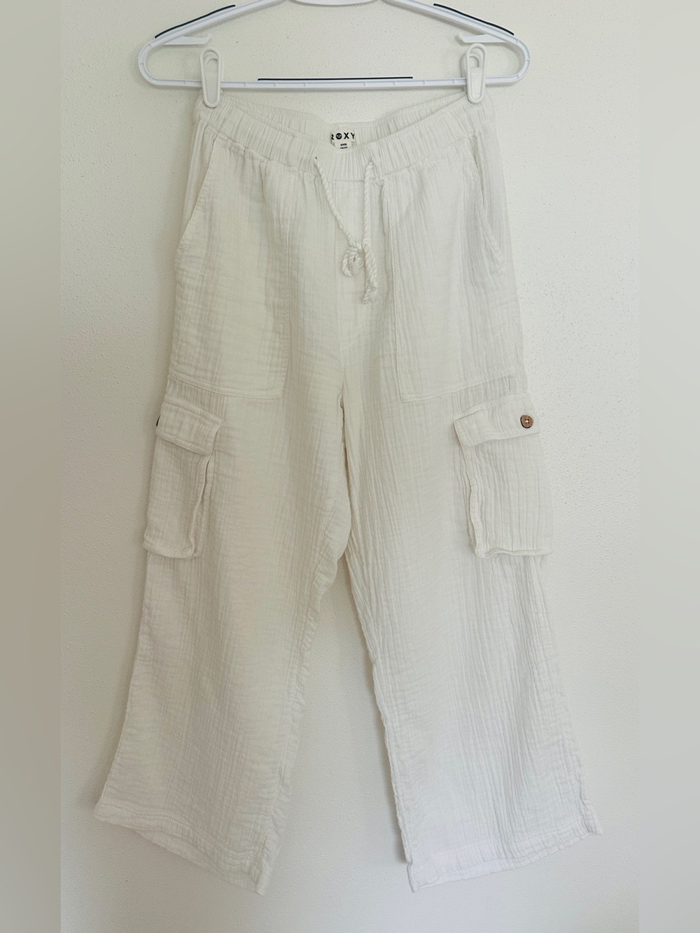 Roxy Precious Cargo Beach Pants White Cotton Gauze Size S